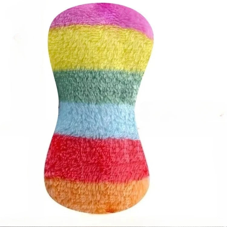 plush squeaky dog toy bone-shaped corduroy fleece in multicolor stripes for small and large dogs training