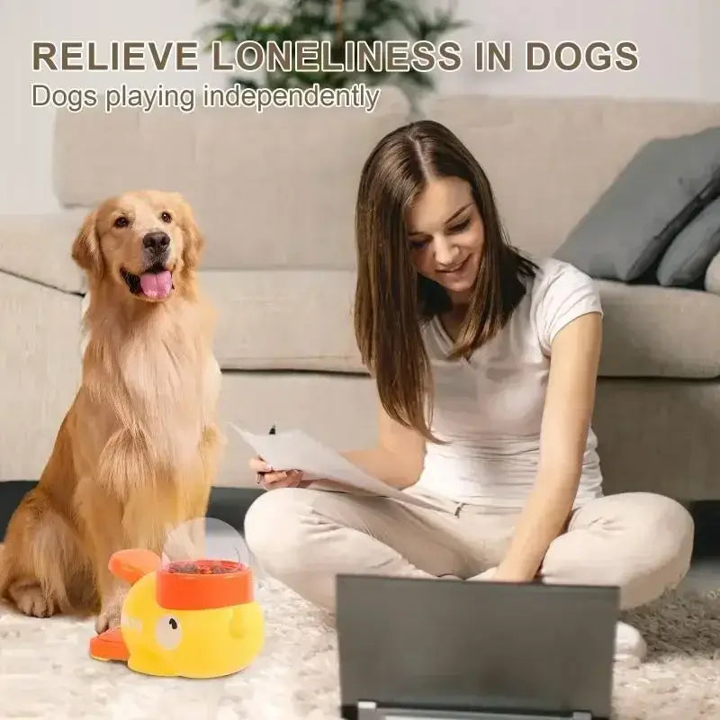 automatic dog treat dispenser cartoon duck slow feeder toy for dog training and independent play to relieve loneliness