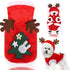 Red Christmas dog costume with reindeer antlers and tree design, modeled by a small dog