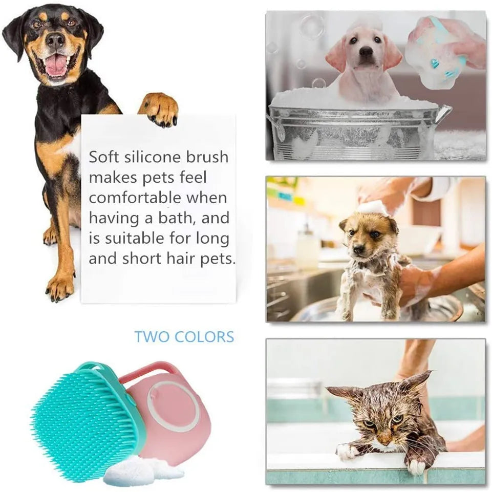 dog shampoo dispenser brush for dogs and cats, soft silicone bathing brush for comfortable grooming and massage