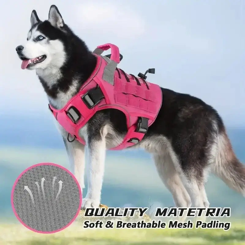 no-pull tactical dog harness for large dogs, pink reflective military vest with handle for Husky and Labrador