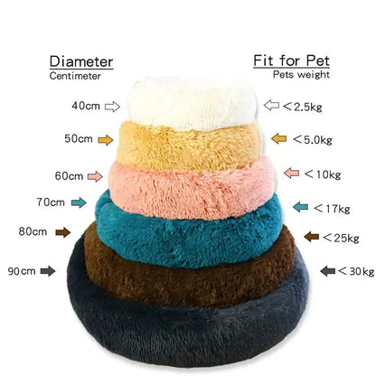 washable plush donut cat bed in multiple sizes for pets up to 30kg, soft cozy winter sleeping nest