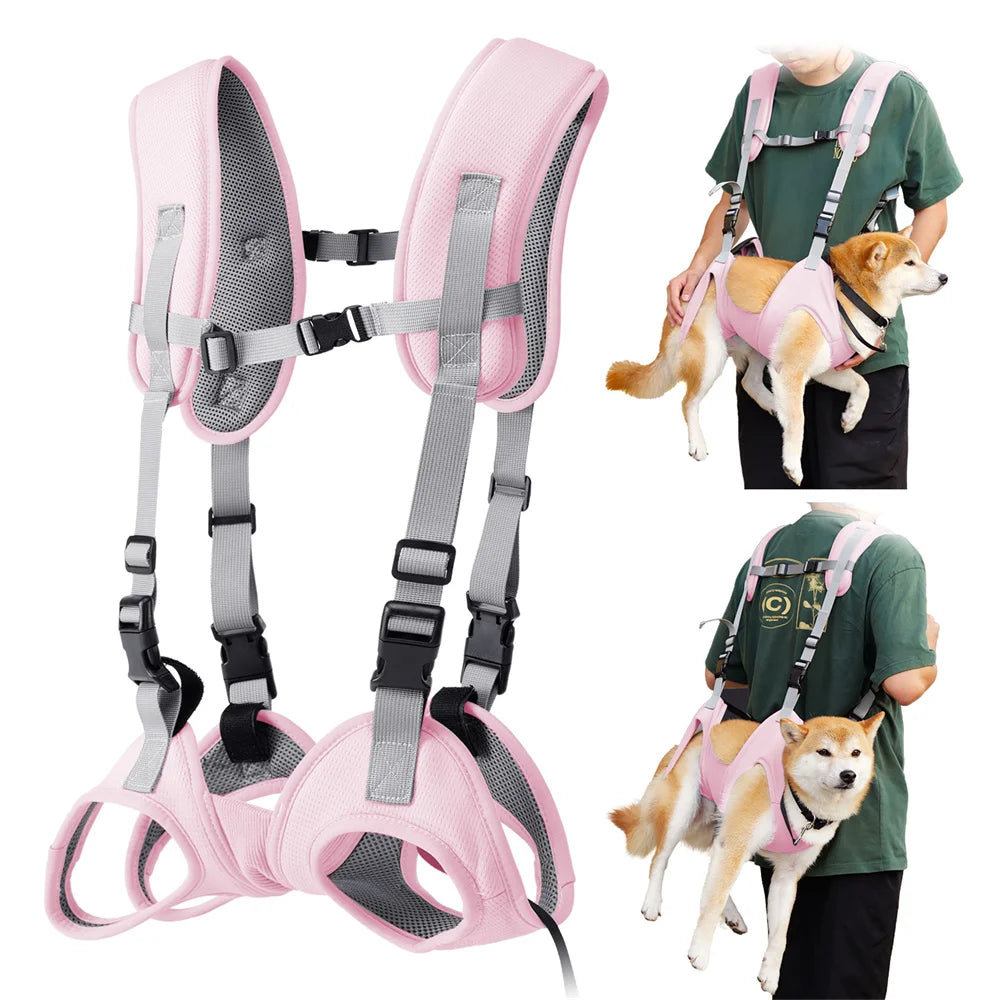 Pink horizontal dog carrier backpack for small dogs, breathable pet carrier harness for Shiba Inu, Pug, and Poodle