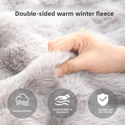 large winter dog bed mat, double-sided warm winter fleece sleeping pad for large dogs, soft gray plush comfort