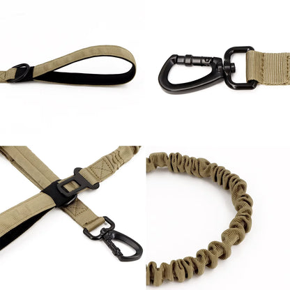 adjustable military dog leash tactical nylon leash with quick release clip, elastic rope, and 2 control handles for small dogs