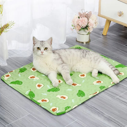 reusable washable dog pee pad green pet mat with cat lounging indoors, absorbent and reusable for training