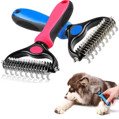pet deshedding brush dual-sided stainless steel comb for dog and cat fur knot removal and grooming