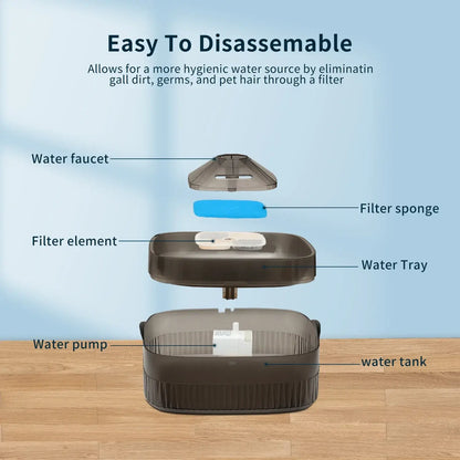 large capacity pet water fountain easy-to-disassemble design with filter sponge, water pump, and tank for cats and dogs
