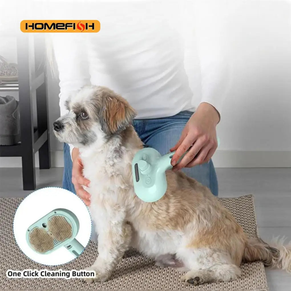 steam dog grooming brush for dogs, one-click cleaning steam brush reducing shedding and static