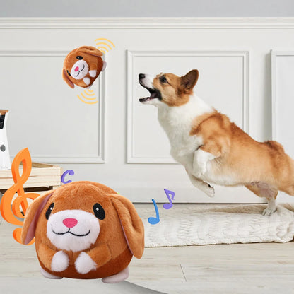interactive squeaky dog toy plush bouncing ball for small and medium dogs, bite resistant, self-moving indoor play