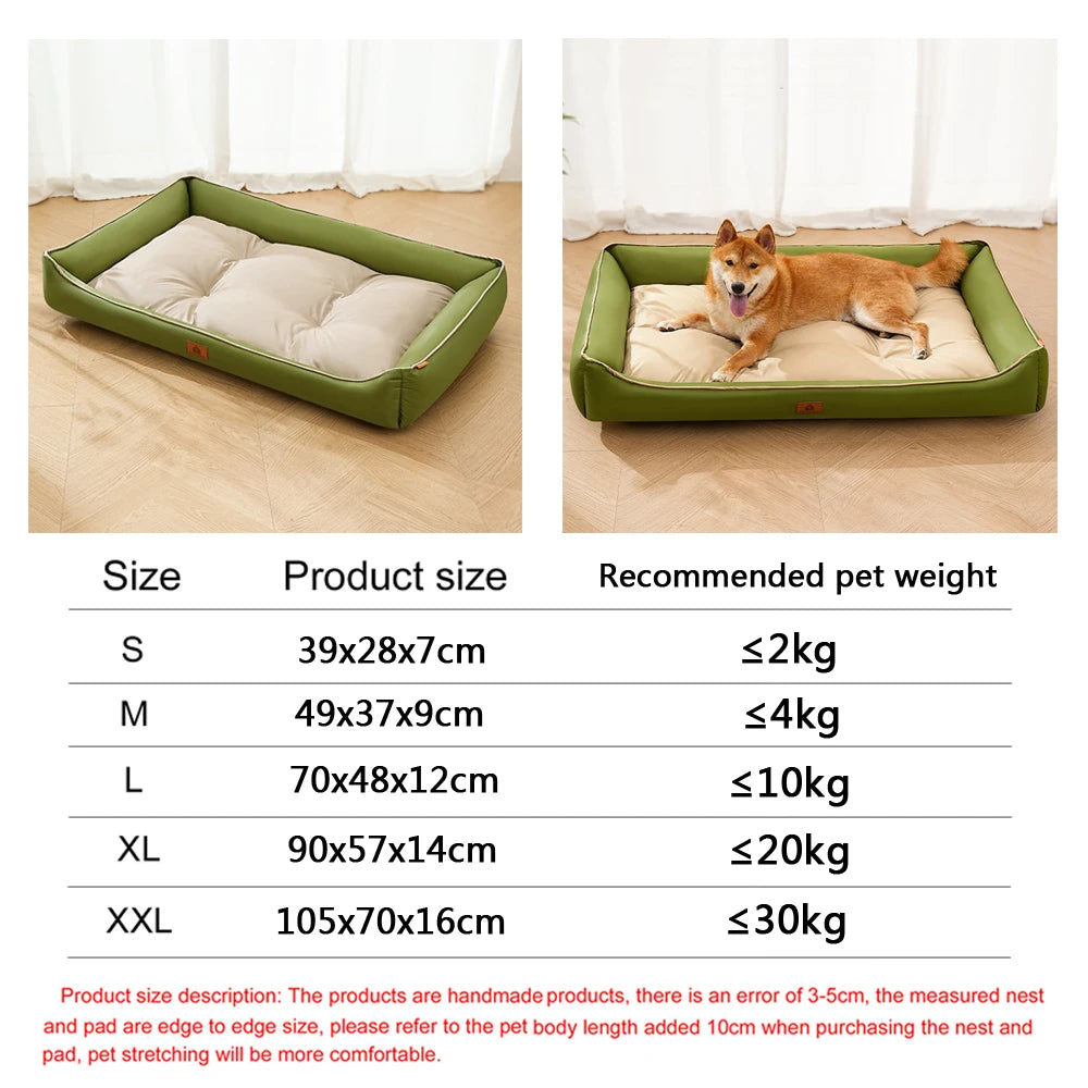 waterproof square dog bed for large dogs green beige sofa-style pet bed with thick cushion and non-slip base