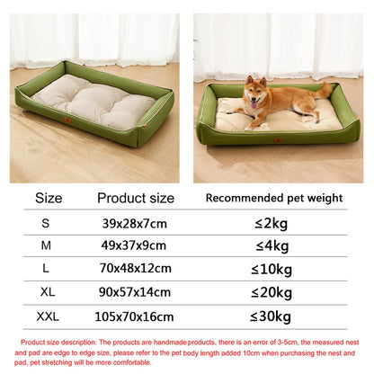 waterproof square dog bed for large dogs green beige sofa-style pet bed with thick cushion and non-slip base