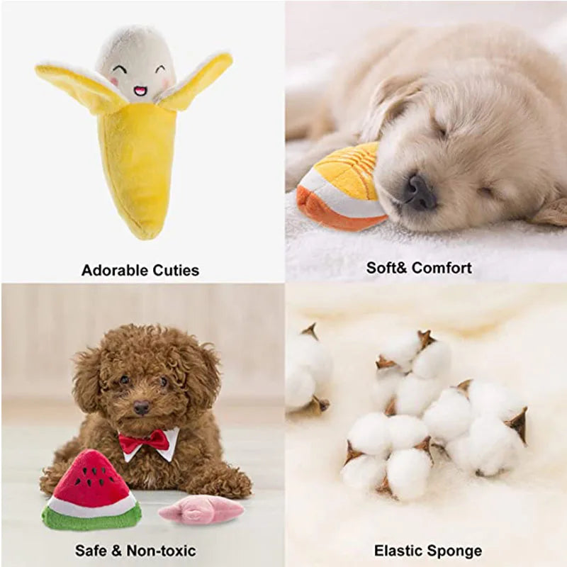 plush squeaky dog chew toy for small and medium dogs, soft banana-style pet chew toy, safe non-toxic plush squeaker
