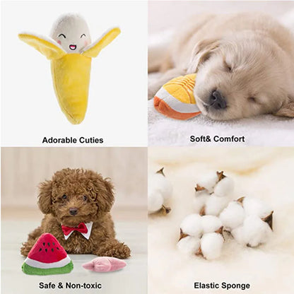 plush squeaky dog chew toy for small and medium dogs, soft banana-style pet chew toy, safe non-toxic plush squeaker