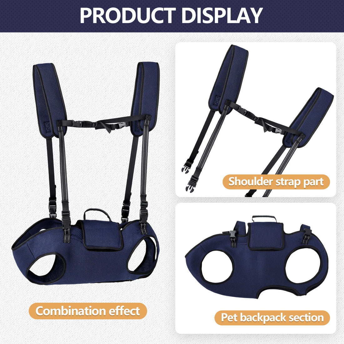 Adjustable dog backpack carrier with detachable double shoulder straps for medium and large dogs, ideal for outdoor walking and hiking