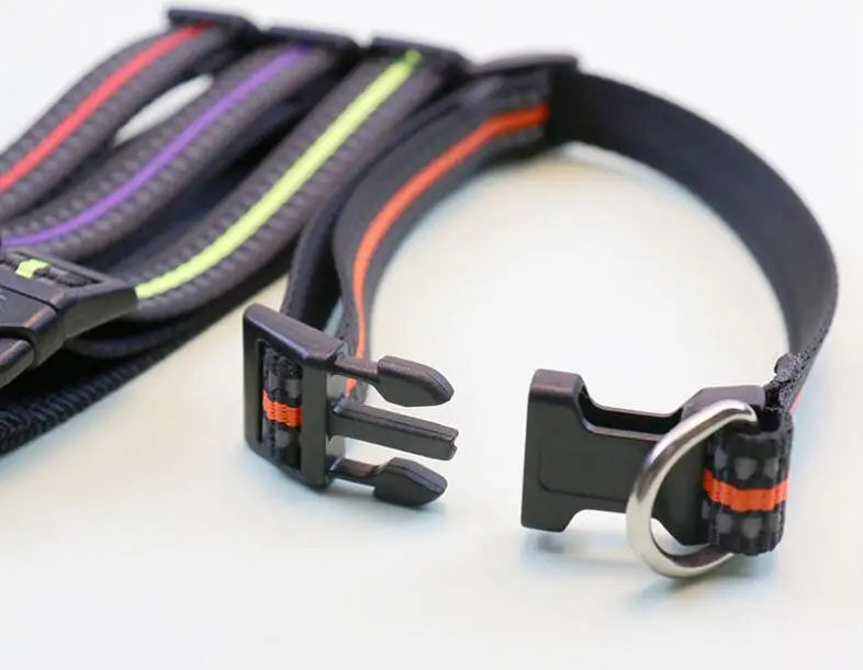 reflective dog collar nylon adjustable striped pet collar with buckle and metal D-ring for dogs and cats