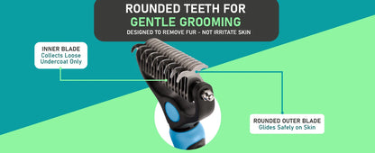 pet deshedding brush with rounded teeth for gentle grooming and safe undercoat fur removal