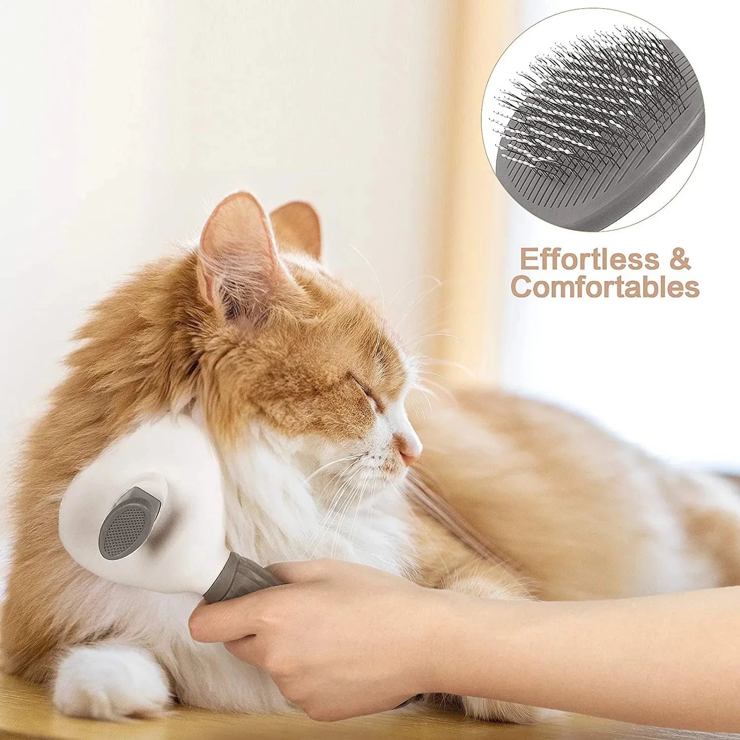 self cleaning pet grooming brush for cats and dogs, removes loose hair and tangles with ergonomic comfort