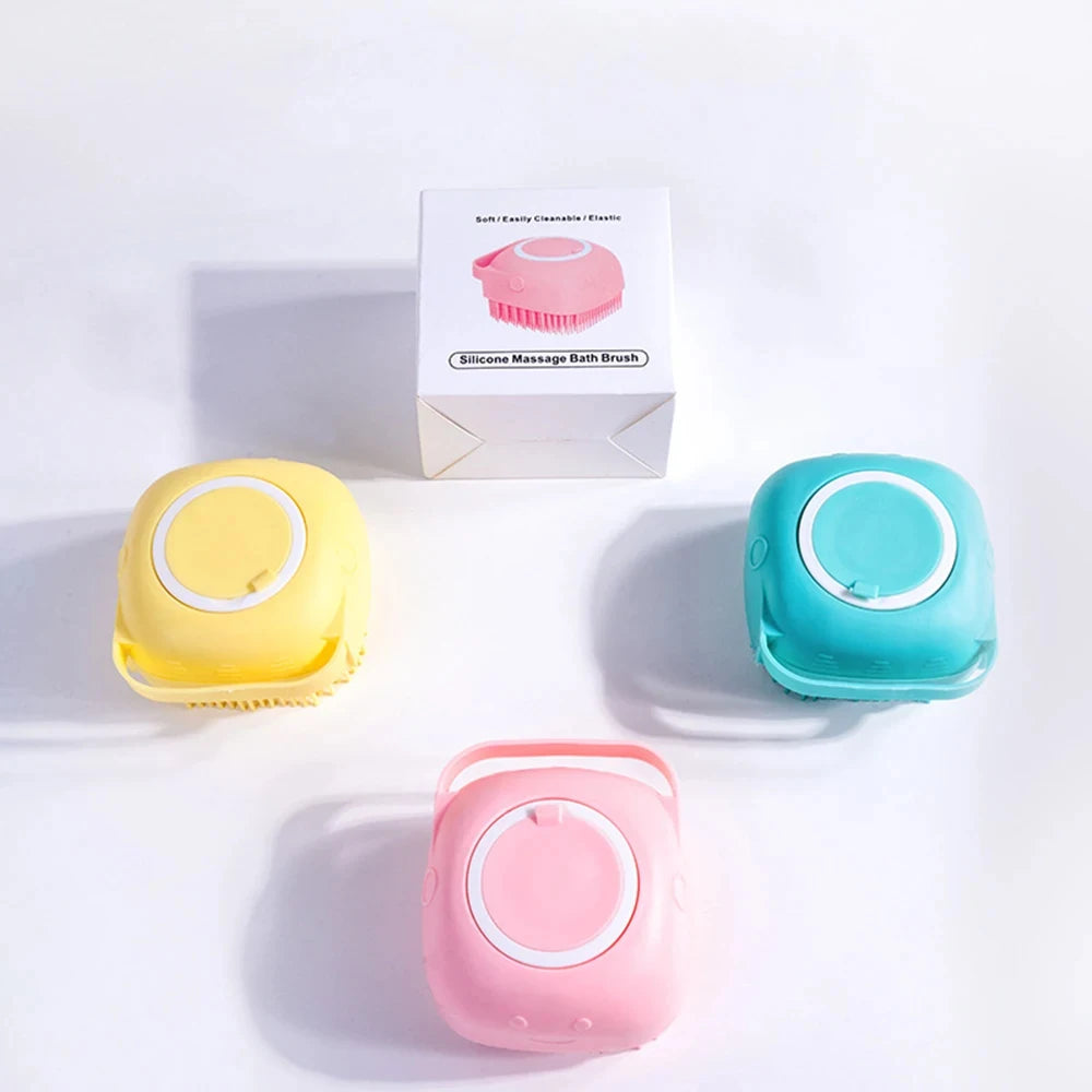 silicone pet bath massage gloves for dogs and cats, soft silicone bath brush set in yellow, blue, and pink