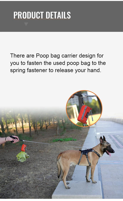dog poop bag holder with carabiner for leash, adjustable small bag dispenser, durable nylon, easy-access poop bag carrier