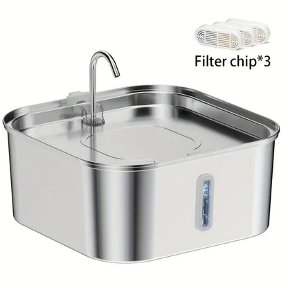 7L stainless steel dog water fountain with filter chip x3, quiet automatic indoor pet drinker for dogs