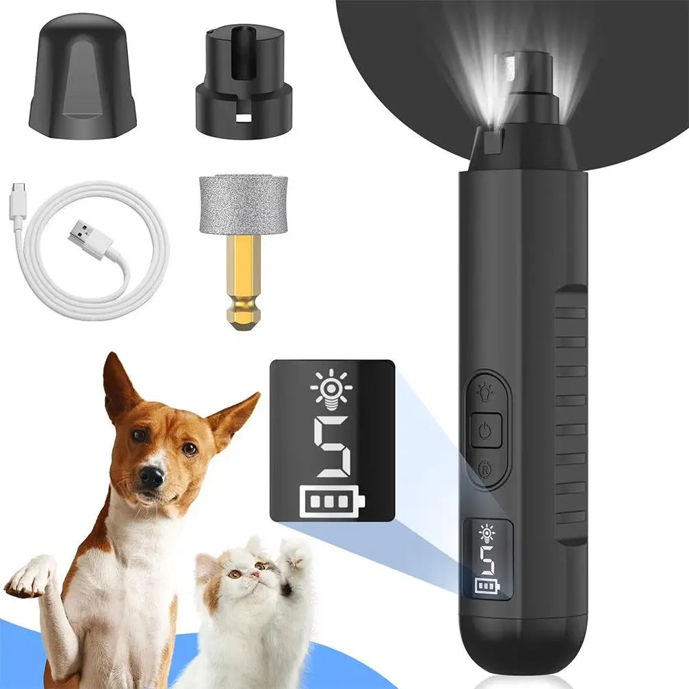 electric pet nail grinder for dogs and cats, rechargeable low-noise 5-speed grooming tool with LED display