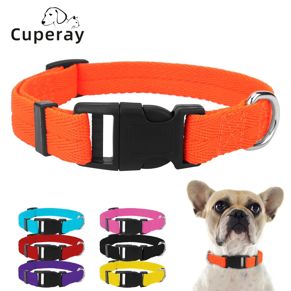 adjustable nylon dog collar with quick release buckle for small, medium and large dogs, orange