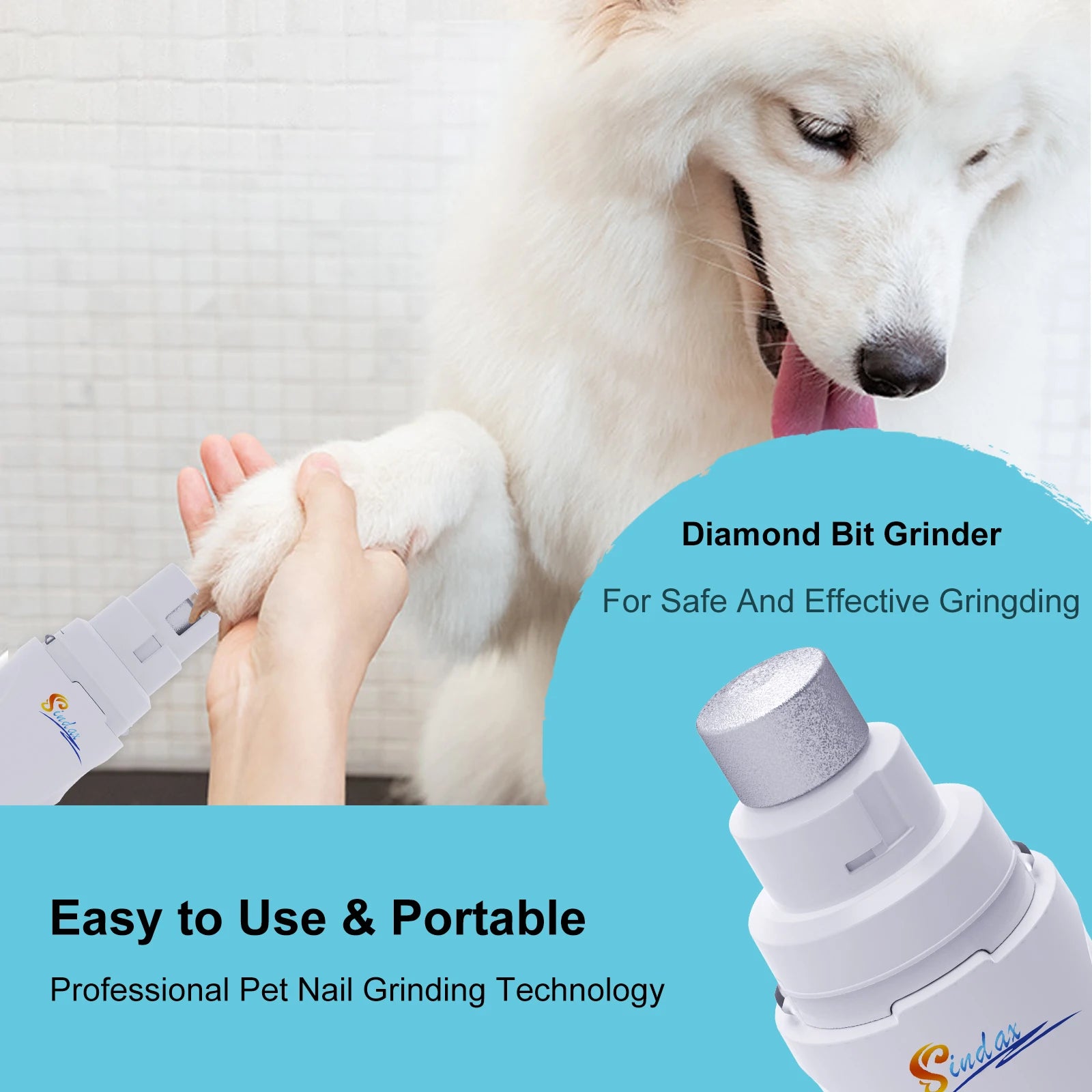 usb rechargeable dog nail grinder for safe, quiet, painless pet nail trimming with diamond bit grinder for dogs