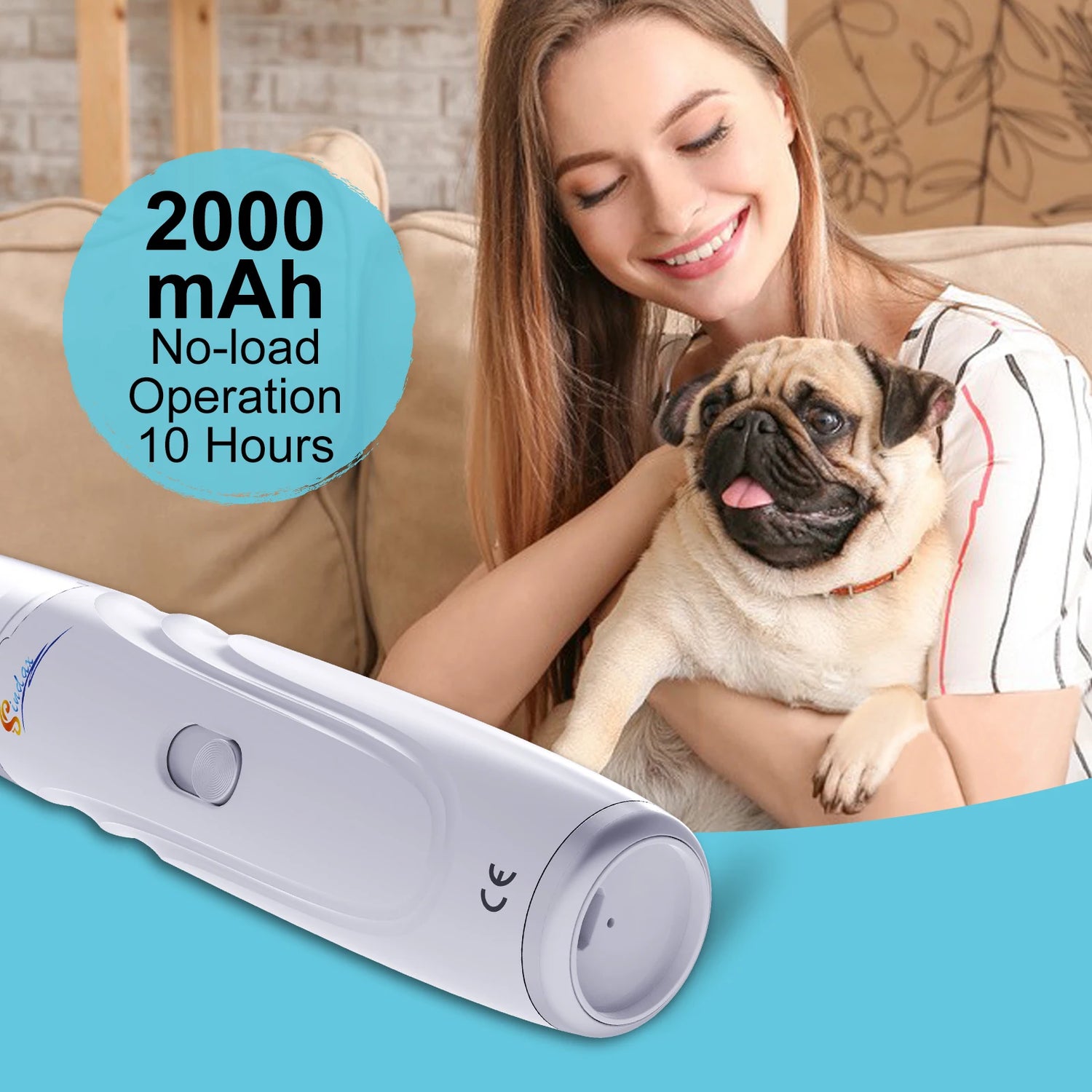 usb rechargeable dog nail grinder for quiet, painless pet grooming with 2000mAh battery and 2-speed trimming