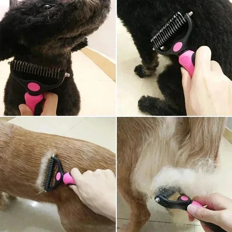 self cleaning pet deshedding brush for cats and dogs, stainless steel grooming comb removes loose hair and mats