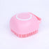 Pink silicone pet bath massage gloves with soft bristles for dogs and cats, shower gel dispenser, 77g