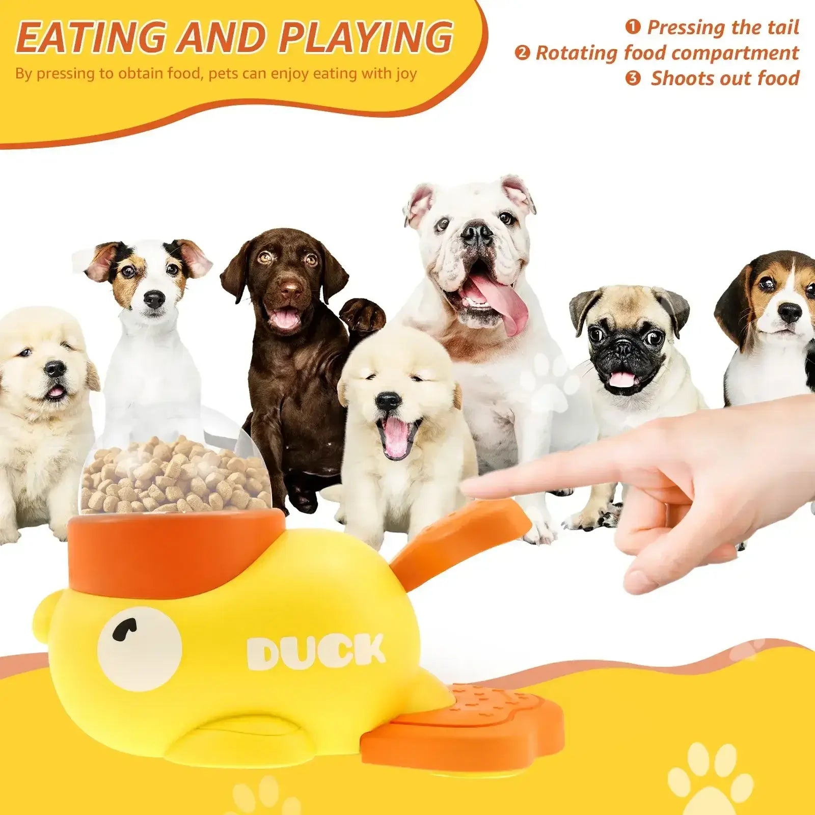 interactive slow feeder dog toy yellow duck dispenser for dogs, training and feeding play