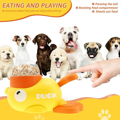 interactive slow feeder dog toy duck dispenser for dogs, training feeder with food compartment and playful pet interaction