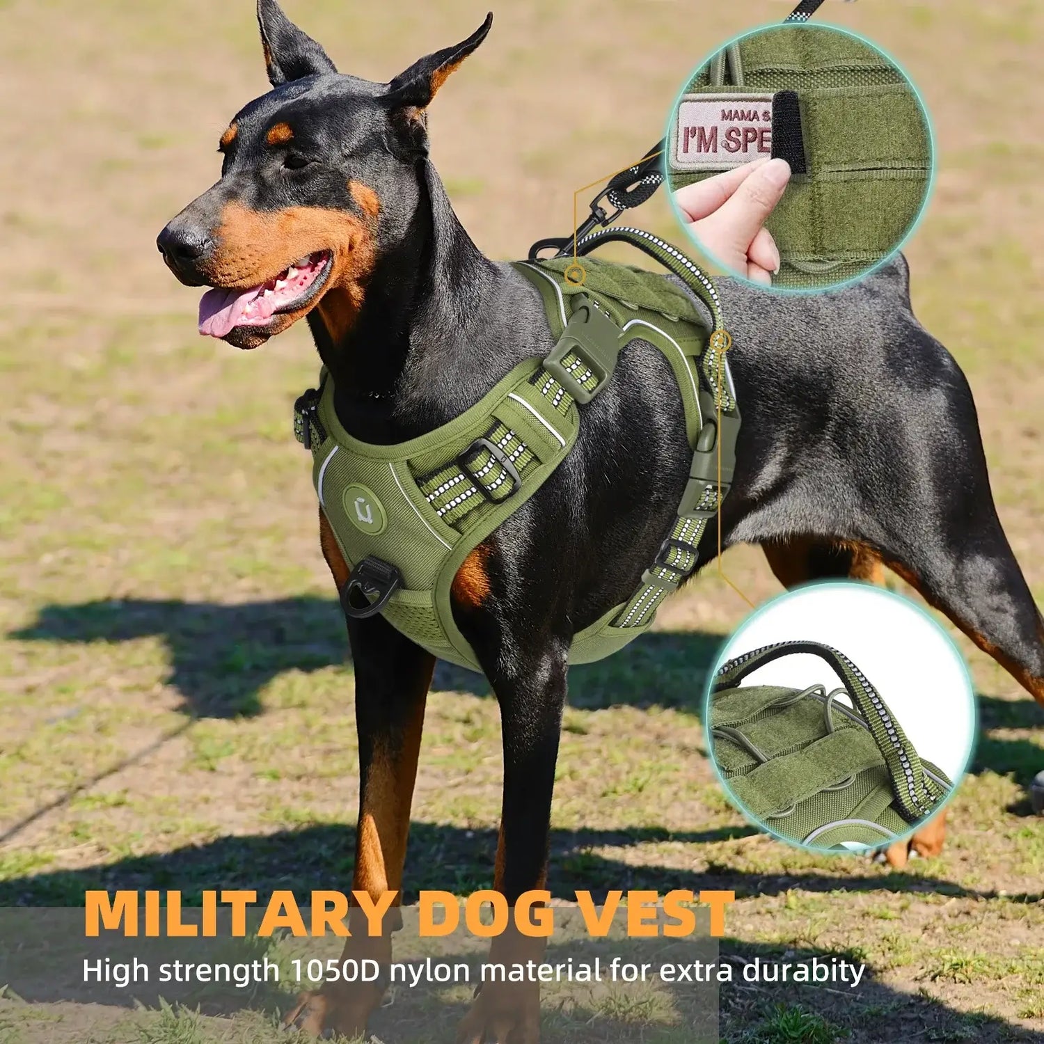 tactical no pull dog harness, adjustable military-style vest for medium large dogs with reflective MOLLE straps
