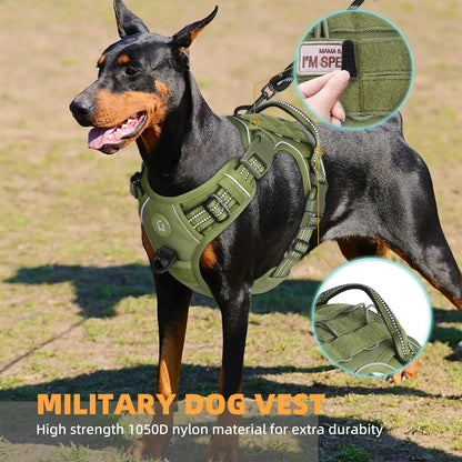 tactical no pull dog harness, adjustable military-style vest for medium large dogs with reflective MOLLE straps