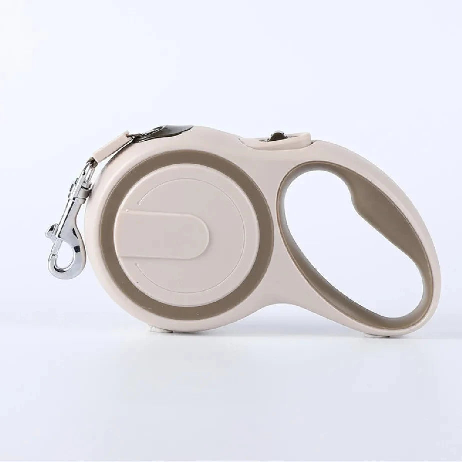 Beige nylon dog leash rope retractable pet leash with quick release clip for small, medium, and large dogs