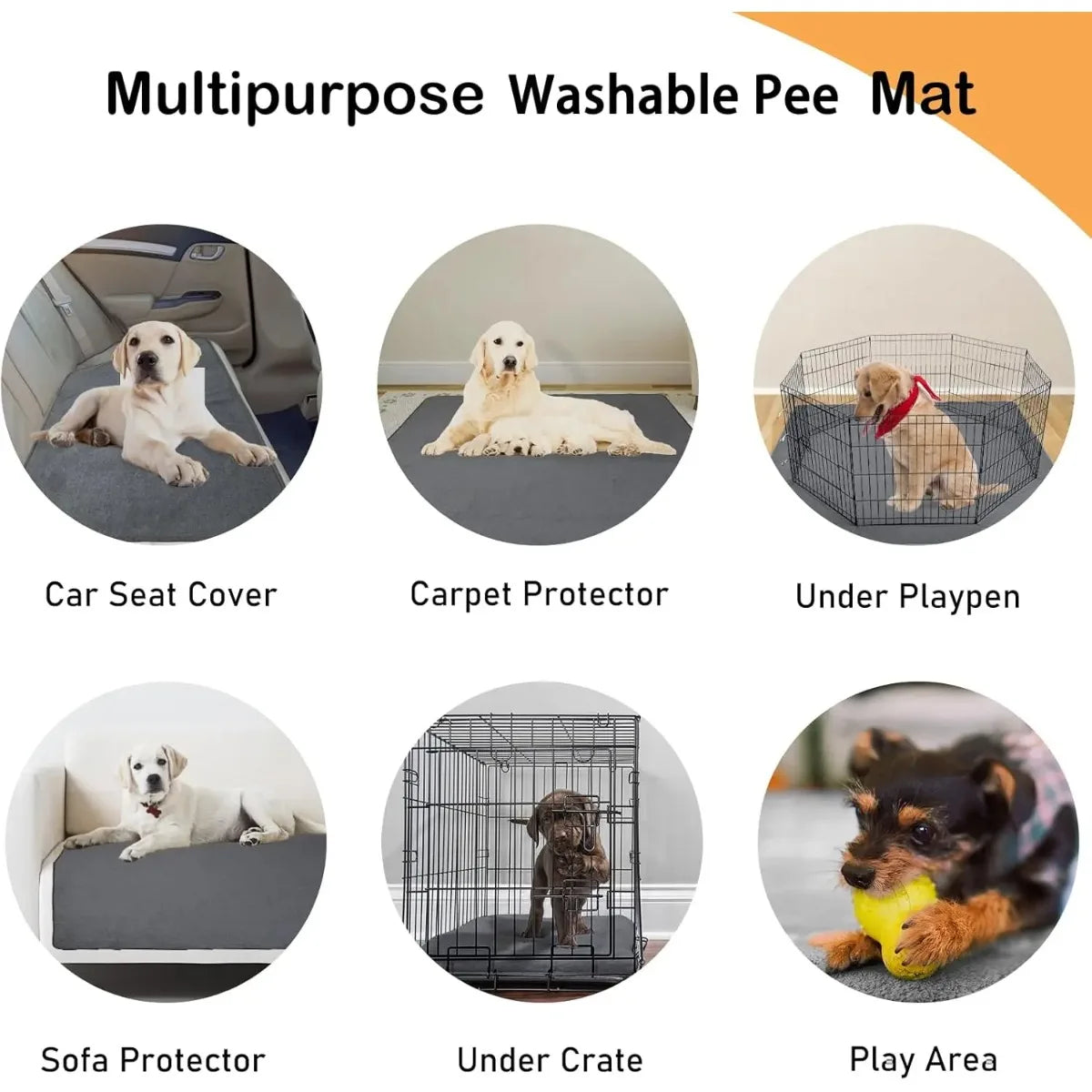 Washable dog pee pad multipurpose pee mat for car seat, carpet, playpen, crate, sofa, and play area