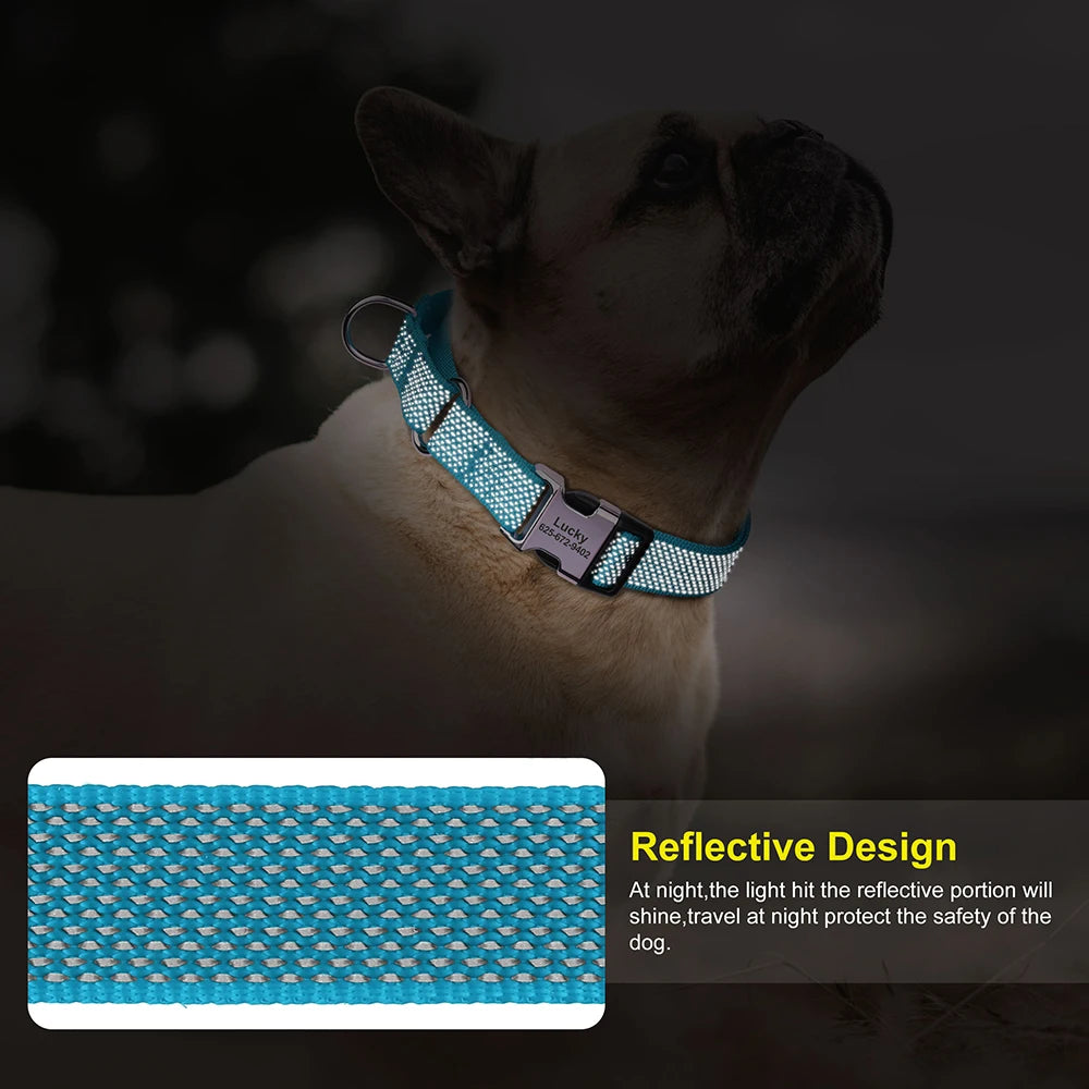 reflective nylon dog collar with handle, adjustable reflective collar for small to large dogs, blue training walking collar