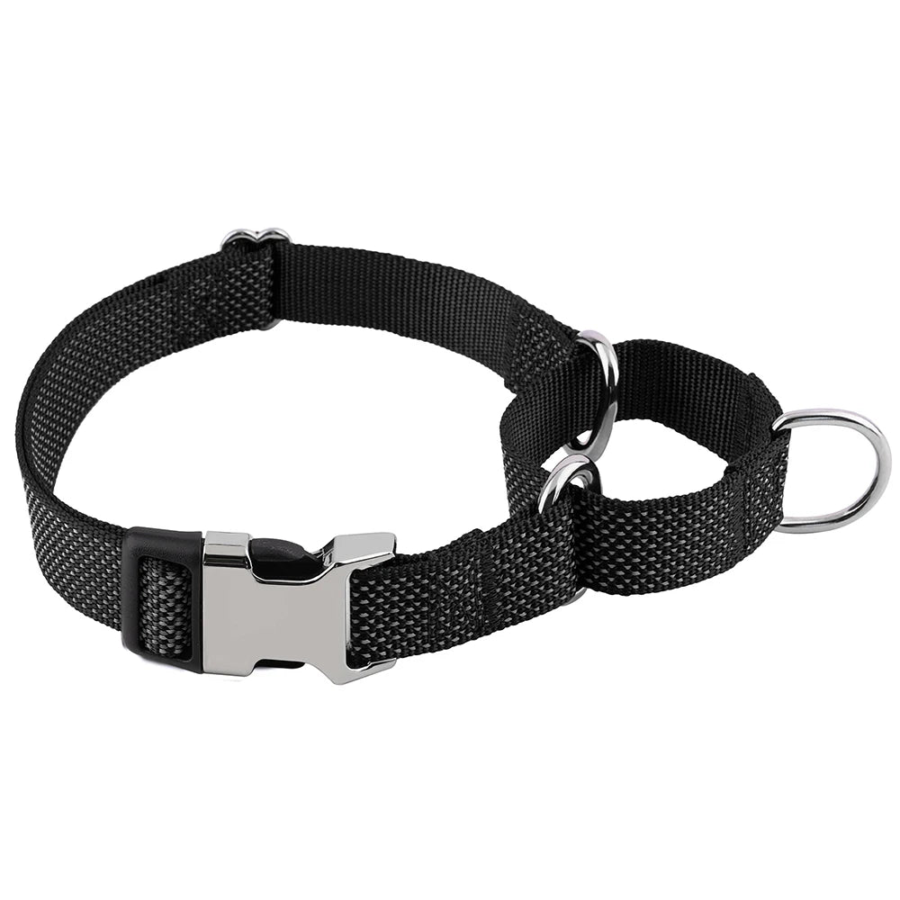 reflective nylon dog collar with handle adjustable black training collar for small medium large dogs