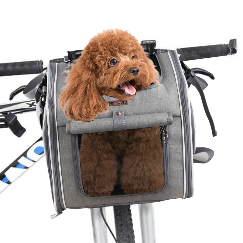 Dog Bike Basket, Expandable Soft-Sided Pet Carrier Backpack With 4 Open Doors, Collapsible Dog Bike Carrier 15 Lbs Soft-Sided Do