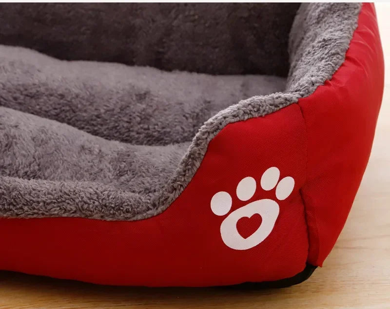 large dog bed house red plush pet nest with paw print for small medium and large dogs and cats