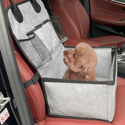 Dog Car Seat,Puppy Booster Seat for Car Front Seat with Storage Pockets,Pet Booster Car Seat for Small to Medium Dog with dog inside.
