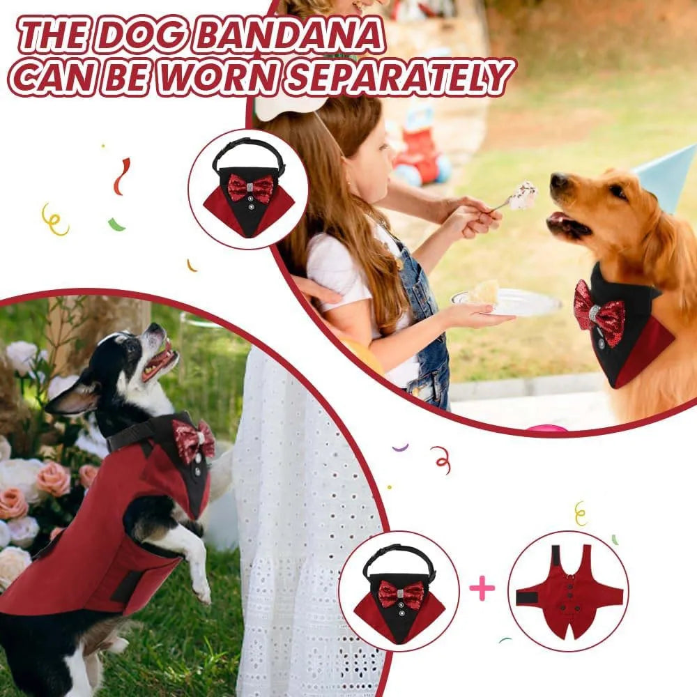 Pet Tuxedo Outfit with Matching Collar Ready Stock Dog Formal Wear Party Costume Premium Pet Clothes
