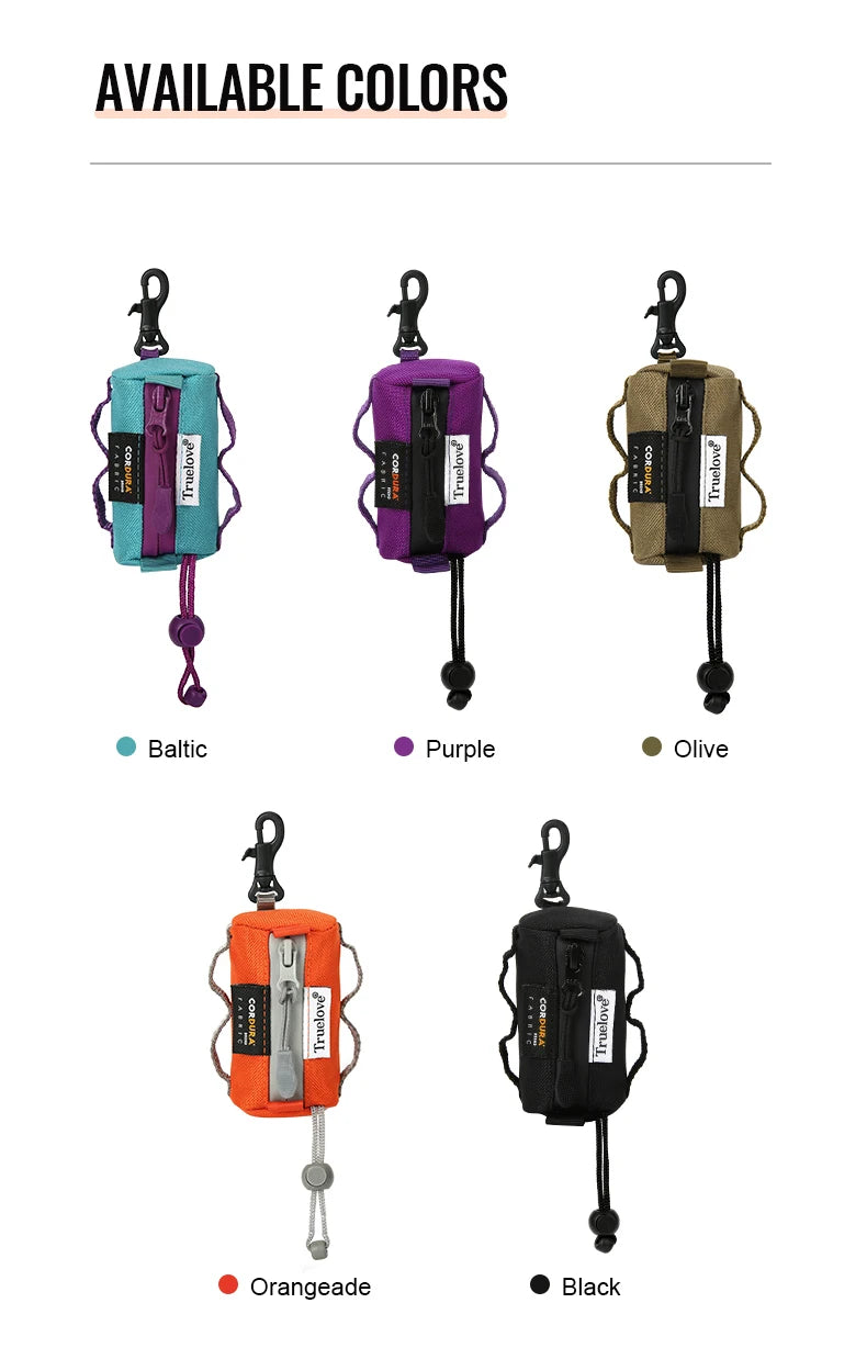 dog poop bag holder with carabiner in available colors, lightweight and durable leash accessory for dog walks