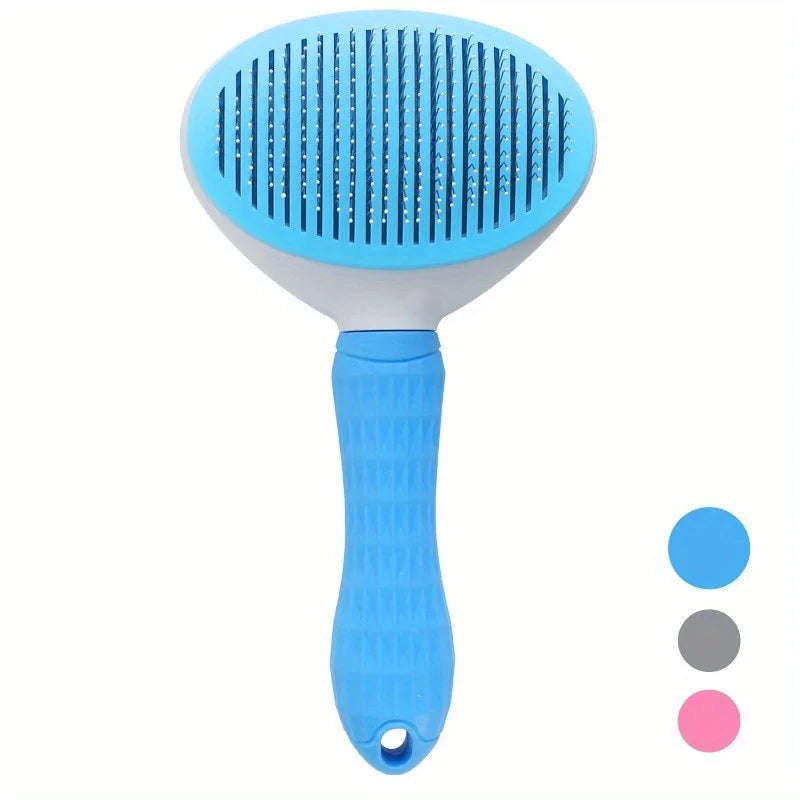 Blue self-cleaning pet hair removal brush fine-needle comb for dogs and cats with automatic grooming function