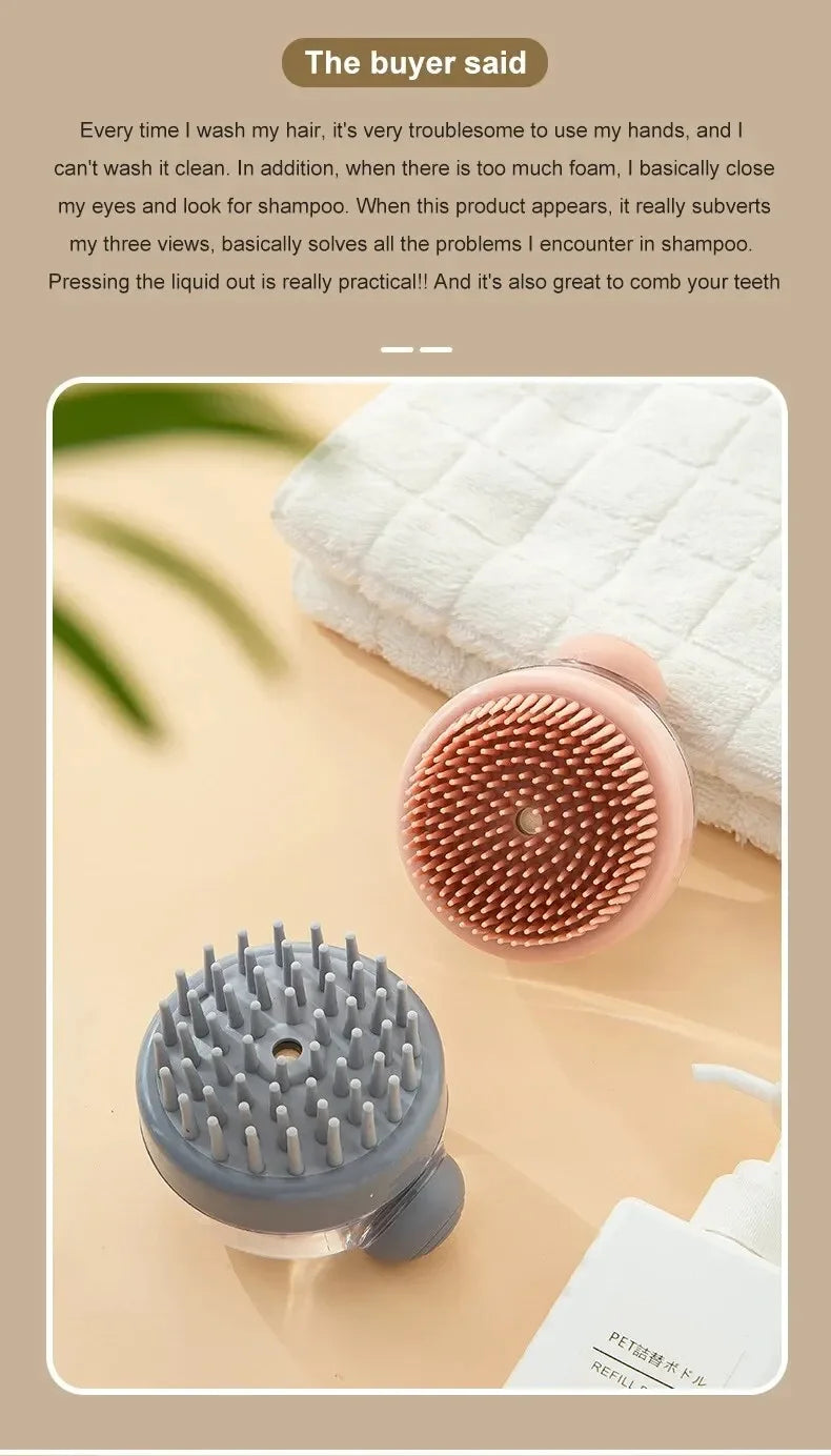 dog shower brush with shampoo dispenser silicone pet grooming brush for long hair dogs and cats, bath massage cleaner
