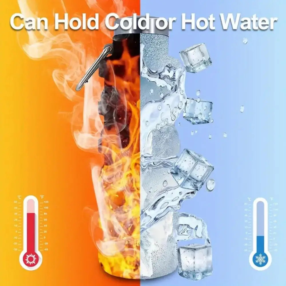 collapsible water bottle can hold cold or hot water, leak-proof portable travel bottle with carabiner for camping and gym