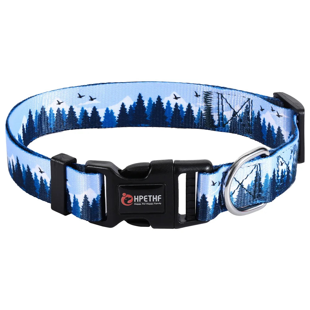 Printed Pet Collars Nylon Adjustable Dog Collars Strong and Durable for Medium and Large Dog Collars Pet Accessories Supplies