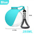 Blue portable dog water bottle with bowl, 285ml compact hydration cup for outdoor walking, hiking, and travel