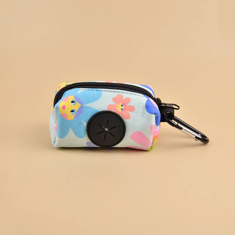 dog poop bag dispenser, Sun Flower floral L size portable dog leash strap holder with carabiner, no bags included